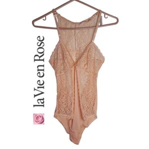 La Vie En Rose Peachy Pink Lace Lingere Bodysuit